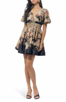 Adelyn Rae Koi Print Puff Sleeve Dress