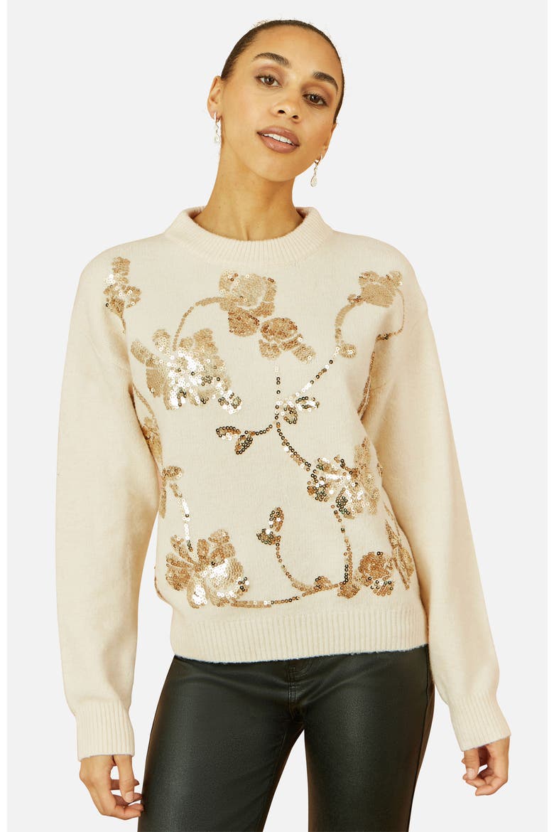 Relaxed Fit Floral Sequin Sweater, Main, color, Oatmeal