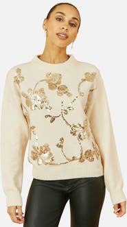 Yumi Relaxed Fit Floral Sequin Sweater