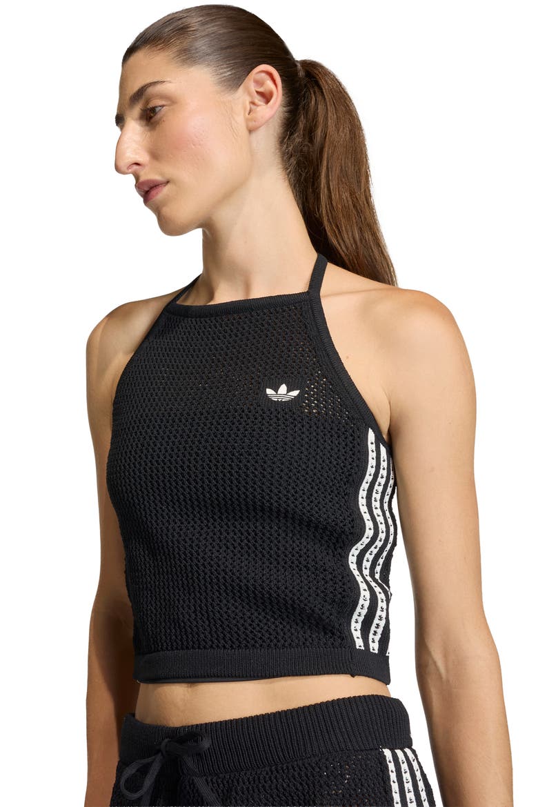 Open Stitch Halter Top, Alternate, color, BLACK