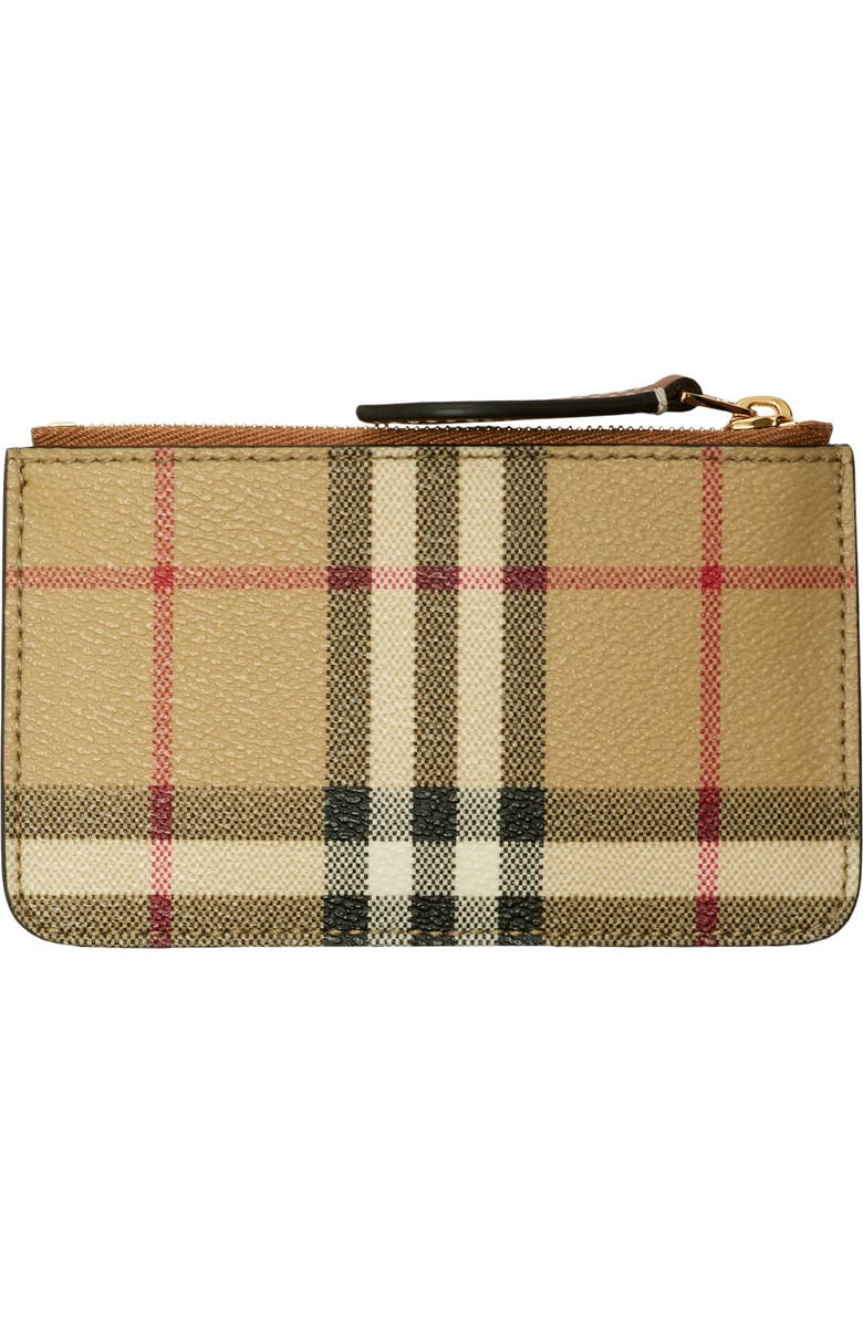 Burberry Check Strap Coin Case, Alternate, color, Archive Biege