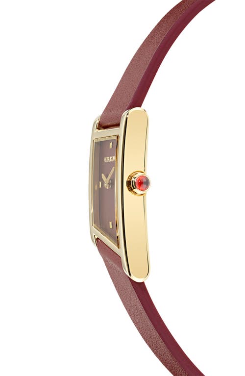 Ferragamo Women's Swiss Asymetrique Burgundy Leather Strap Watch 22x36mm In Yellow Gold