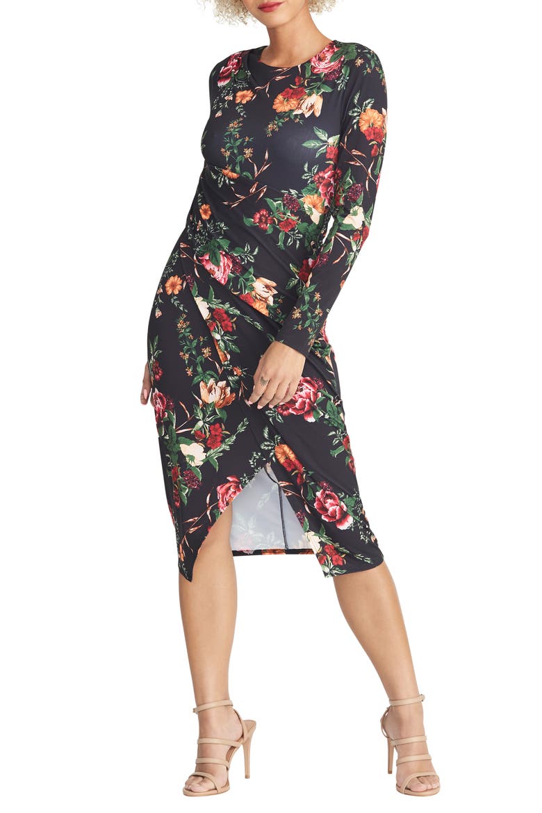 Bret Floral Long Sleeve Sheath Dress, Main, color, BLACK COMBO