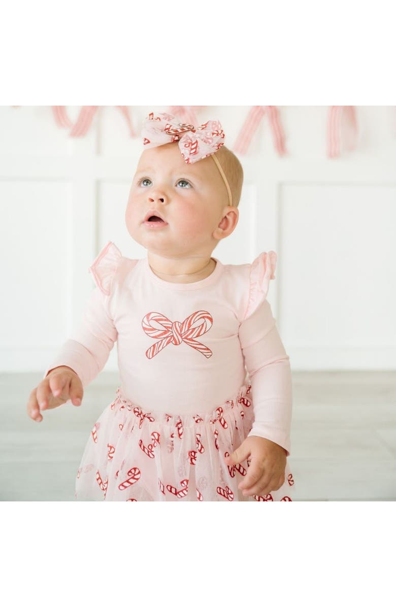 Sweet Wink Candy Cane Confetti Christmas Long Sleeve Tutu Bodysuit, Alternate, color, Pink