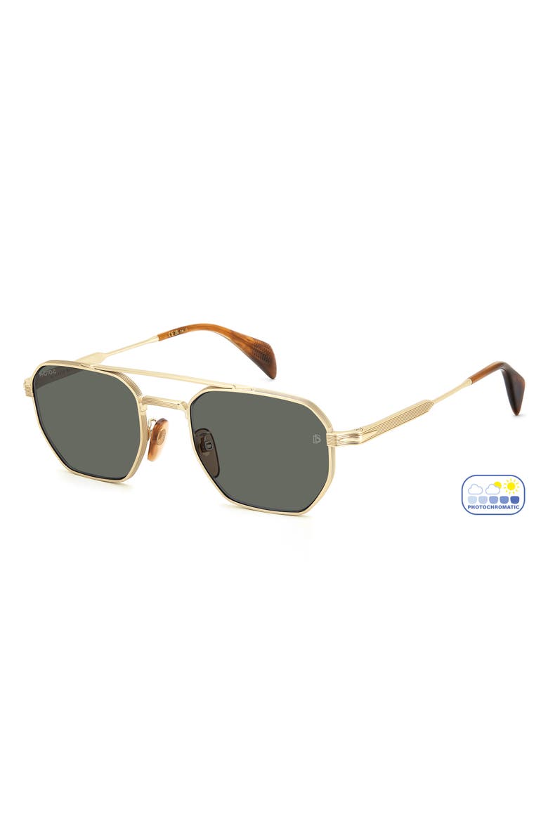 David Beckham Eyewear 52mm Navigator Sunglasses, Alternate, color, Gold Brown Horn/ Grn Ft Ar