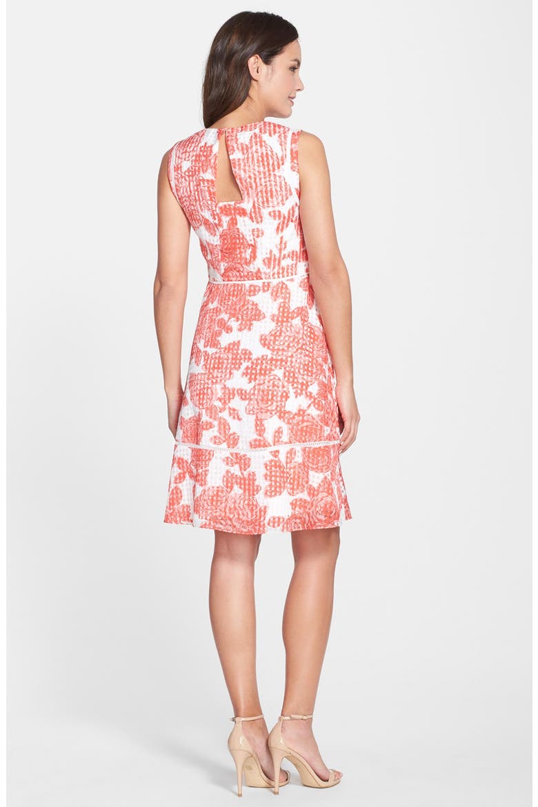Floral Print Organza Fit & Flare Dress, Alternate, color, CORAL/ WHITE