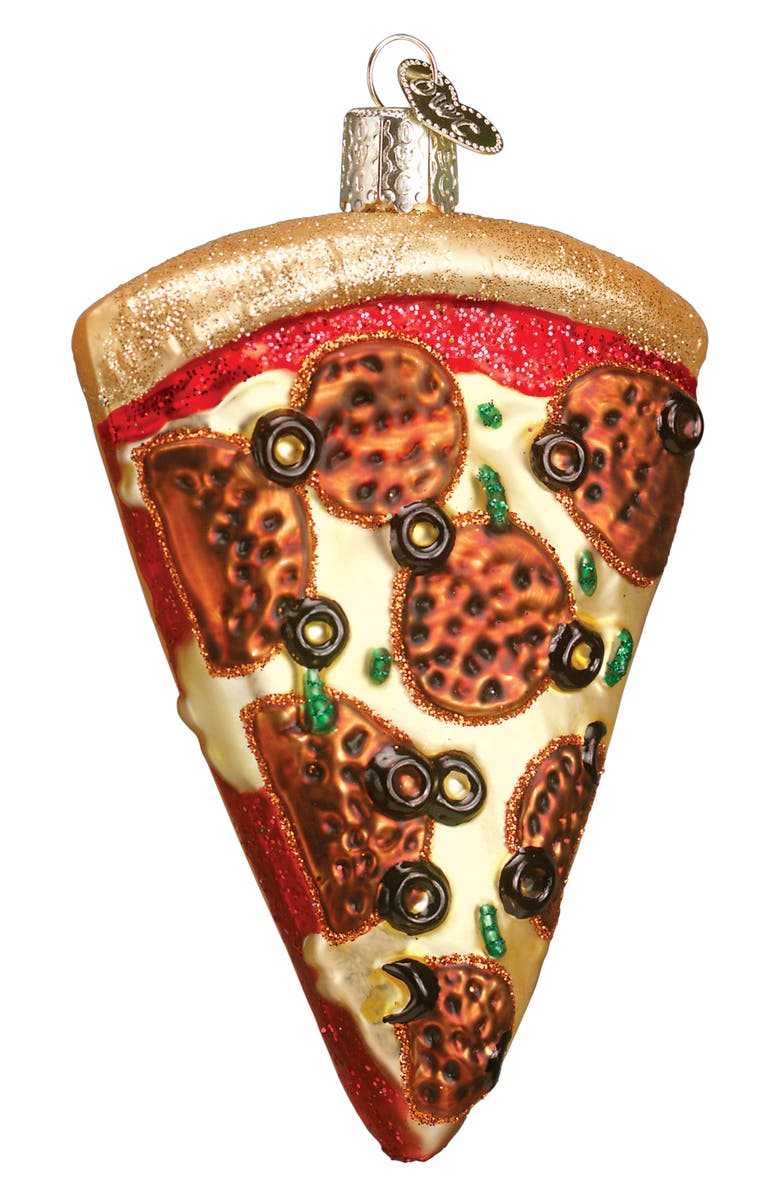 Old World Christmas Pizza Slice Glass Ornament, Main, color, Tan/ Brown/ Red