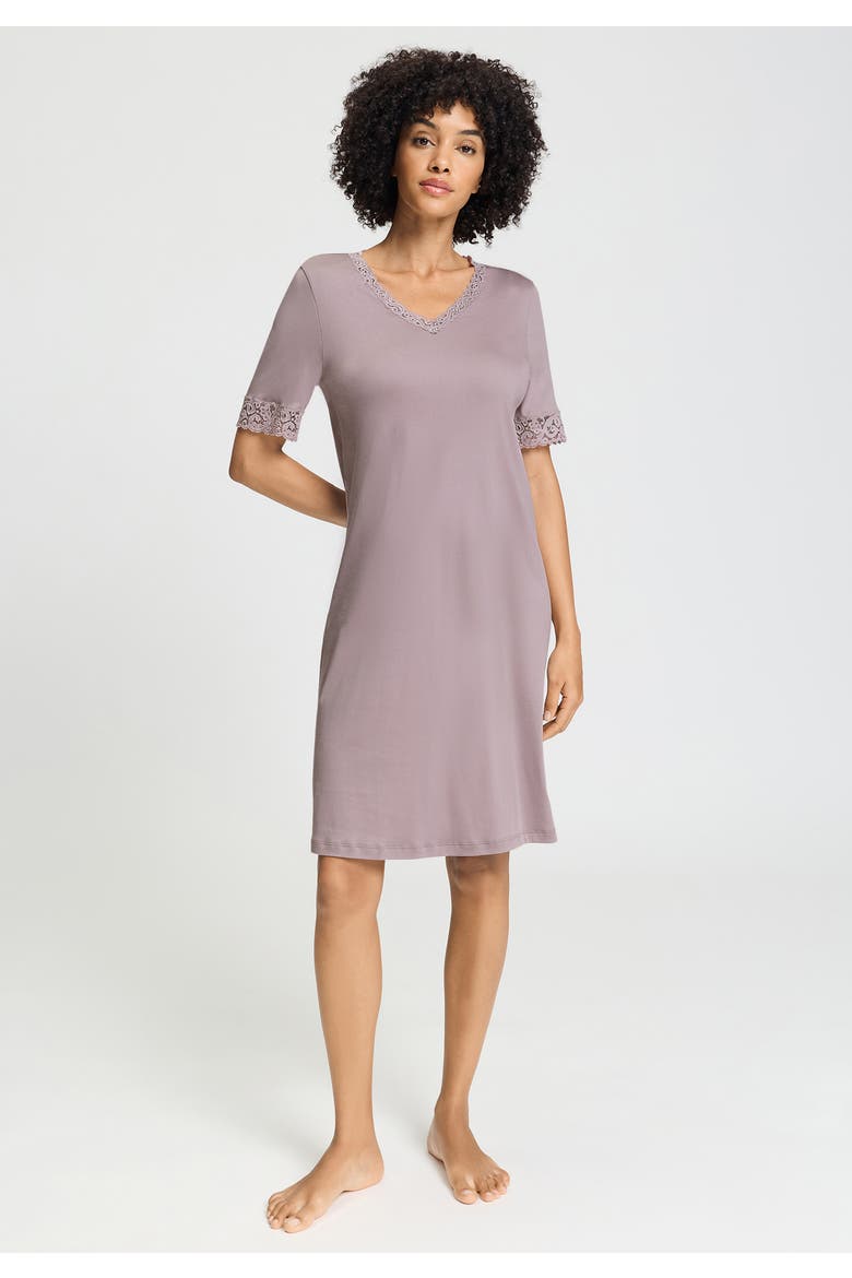 Moments Lace Trim Cotton Nightgown, Alternate, color, Stormy Rose