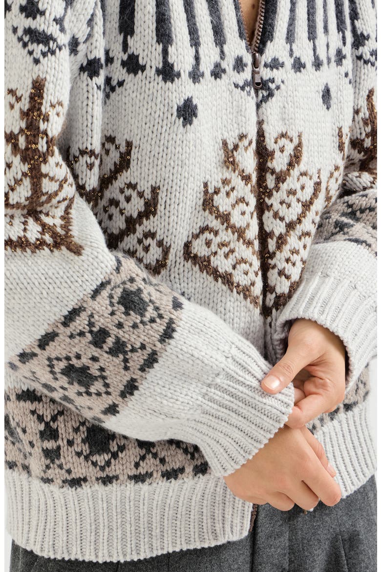 Cashmere And Mohair Nordic Heritage High-neck Cardigan With Zipper, Alternate, color, Pearl