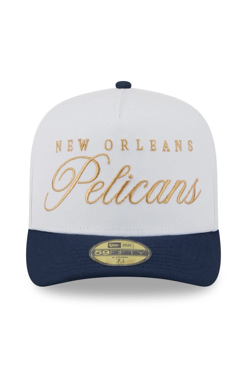 New Era Men's New Era White/Navy New Orleans Pelicans 2025 NBA Draft A-Frame 59FIFTY Fitted Hat, Alternate, color, White