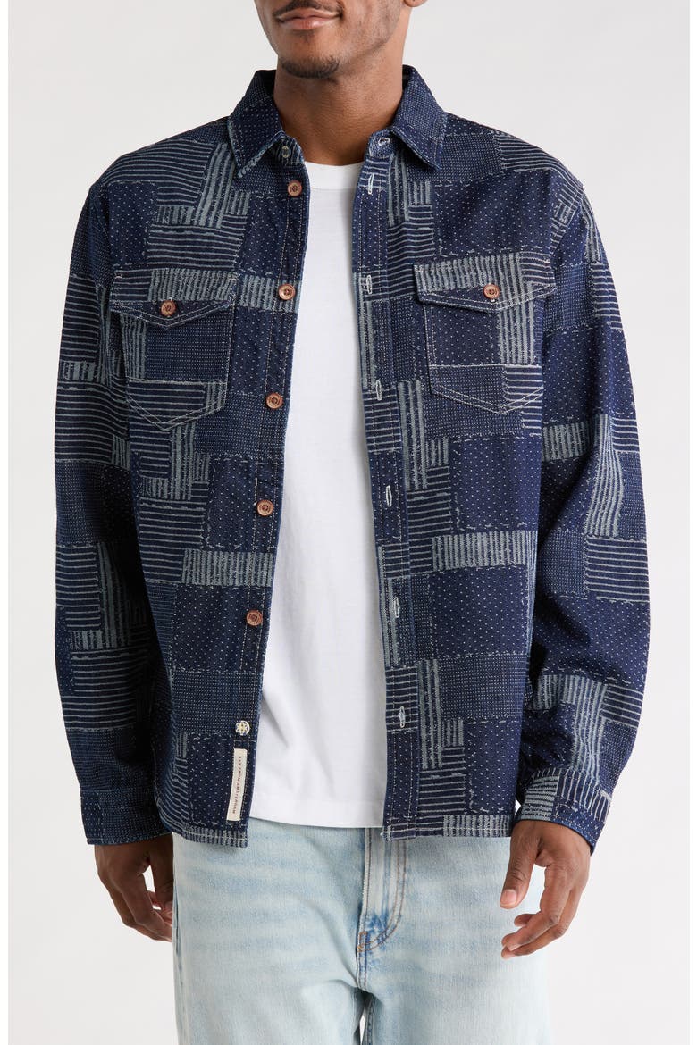 Patchwork Denim Overshirt, Main, color, NAVY