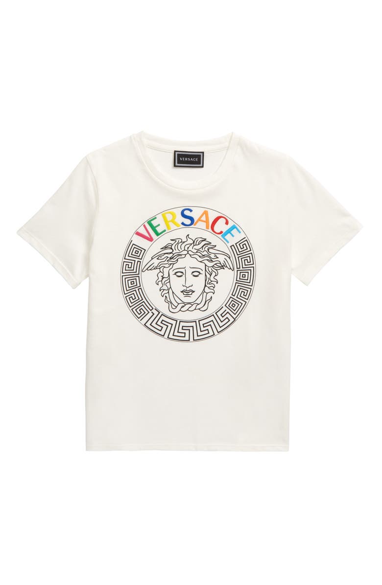 Versace Embroidered Logo Medusa T-Shirt, Main, color, 