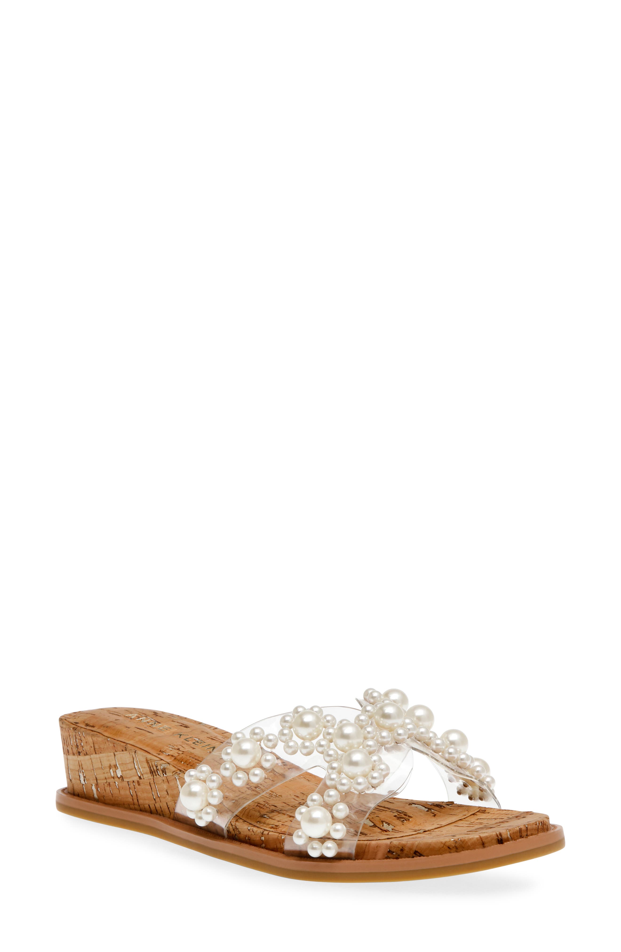 Anne Klein Bevvy Wedge Sandal, Main, color, Clear Vinyl/ Cork