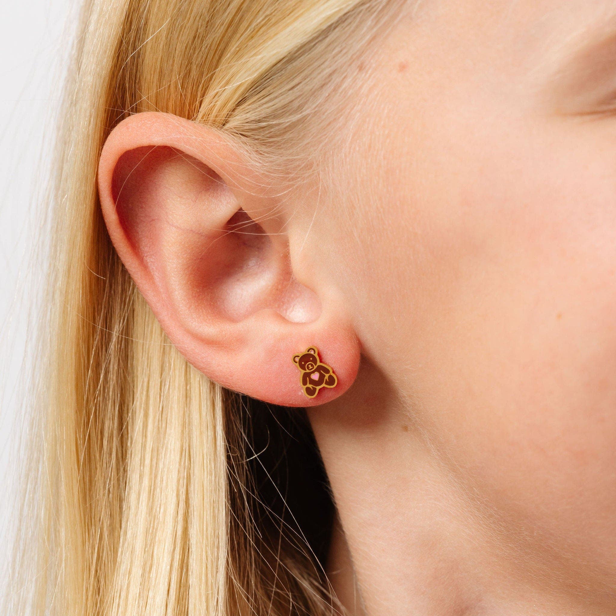 Pip Pop Girls' Teddy Bear Flatback Stud Hypoallergenic Earrings | Nordstrom