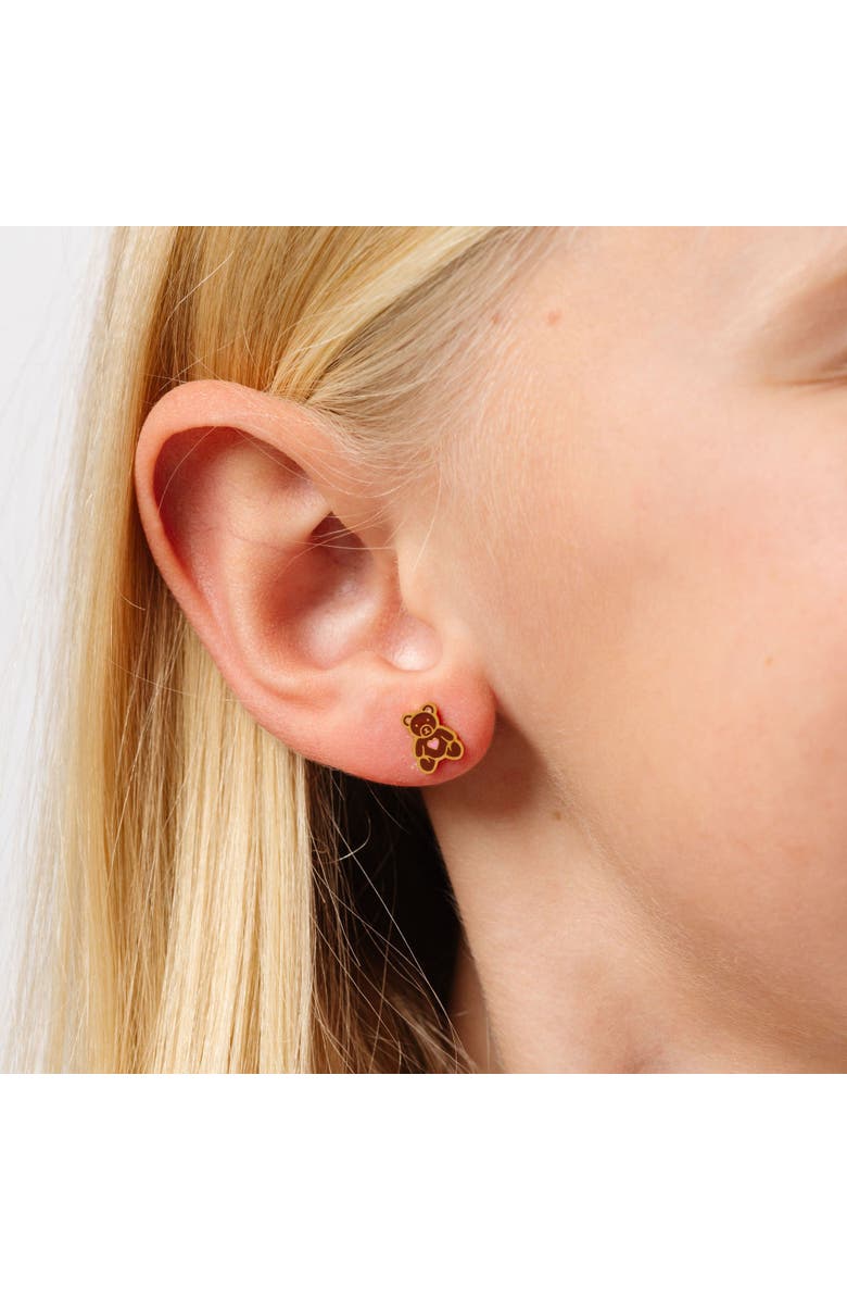 Pip Pop Teddy Bear Stud Earrings, Alternate, color, Brown
