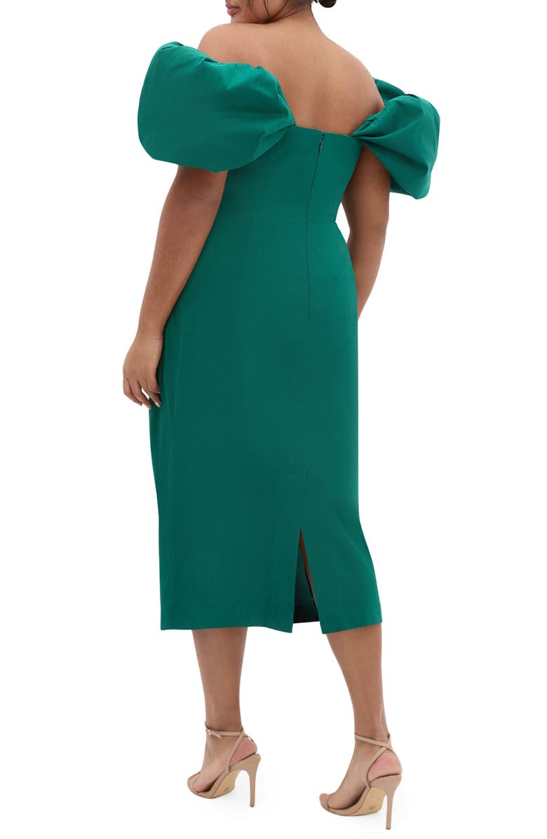 City Chic Elyse Puff Sleeve Sheath Dress, Alternate, color, Emerald