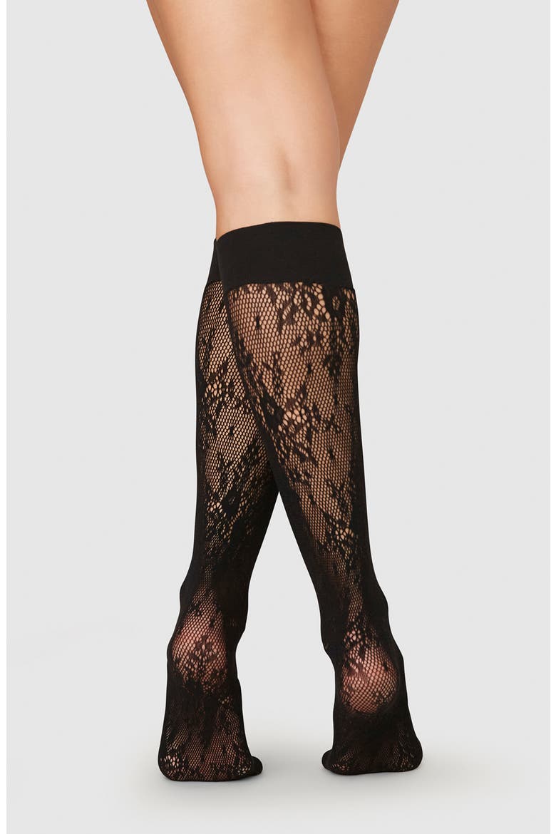 Rosa Lace Knee High Socks, Alternate, color, BLACK