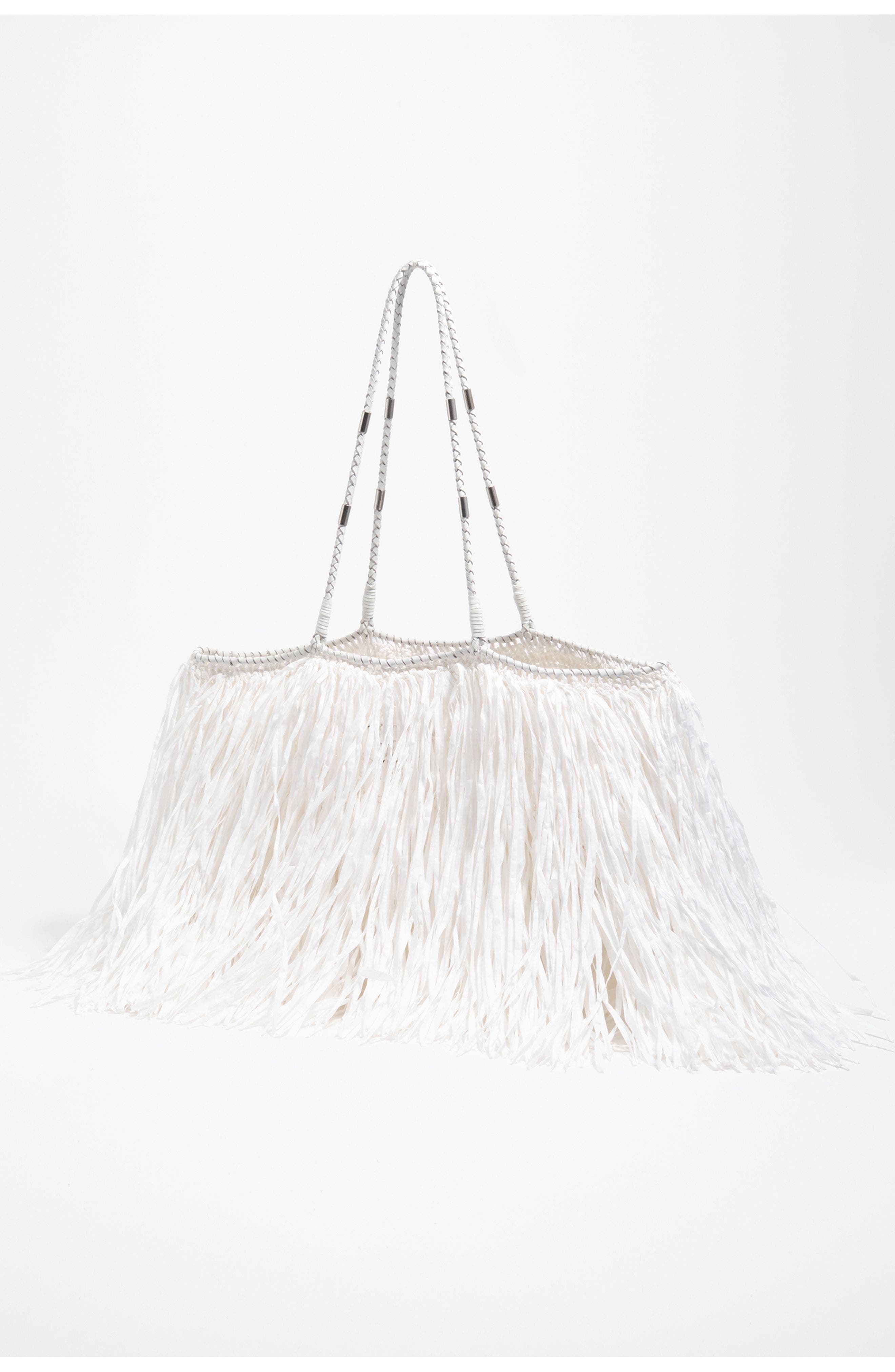 Bimba y Lola Large Raffia-Effect Shopper Bag, Alternate, color, White