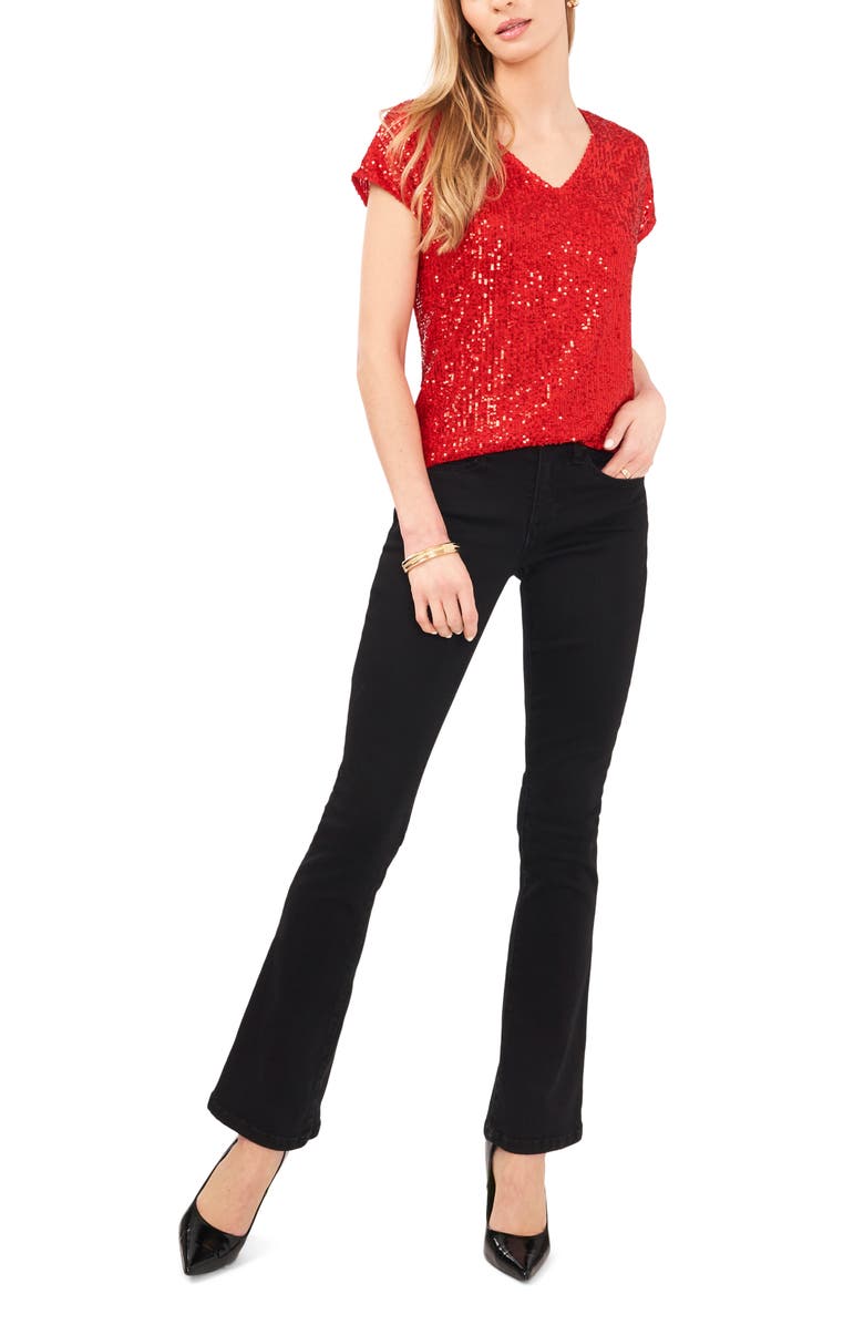 Vince Camuto Sequin Cap Sleeve Top, Alternate, color, Ultra Red