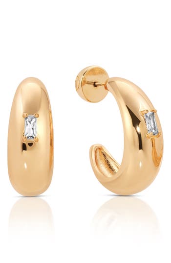 Ettika Baguette Cubic Zirconia Oval Dome Half Hoop Earrings In Gold