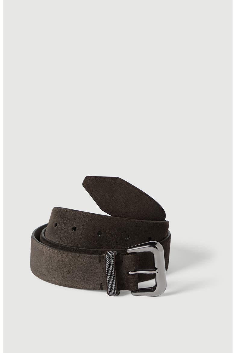 Suede belt with monili, Alternate, color, Brown