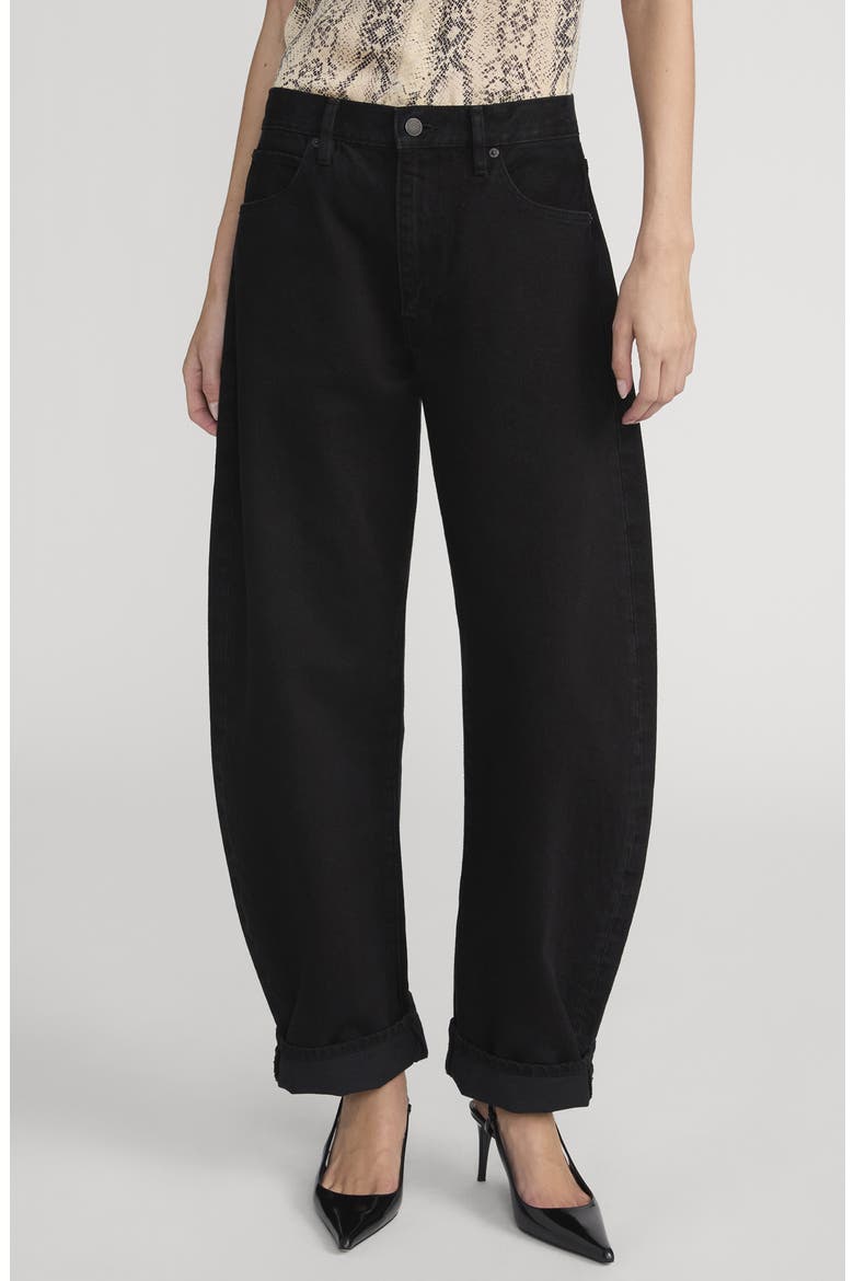The Bubble High Waist Barrel Leg Jeans, Main, color, BLACK