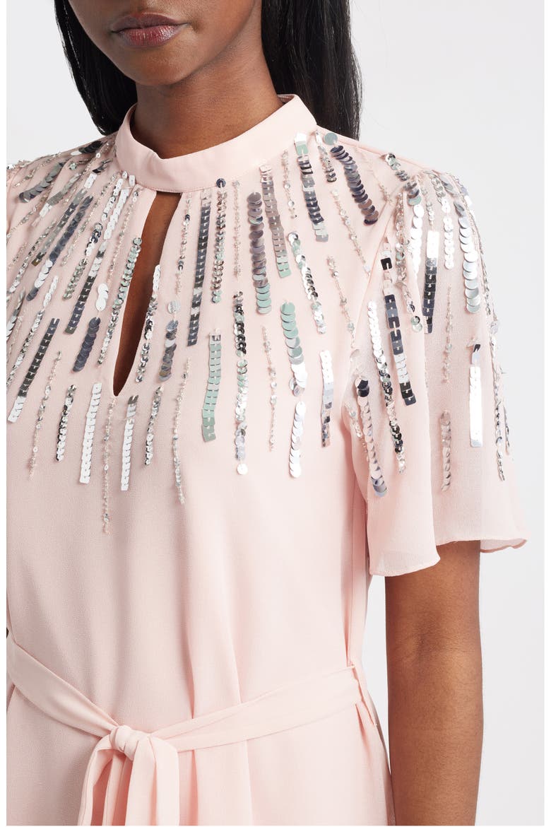 Sequin Embellished Cutout Tie Waist Dress, Alternate, color, PINK