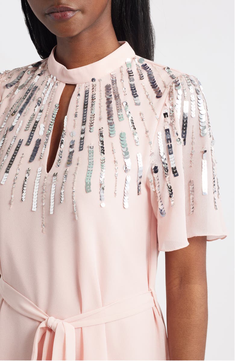 Lipsy Sequin Embellished Cutout Tie Waist Dress, Alternate, color, Pink