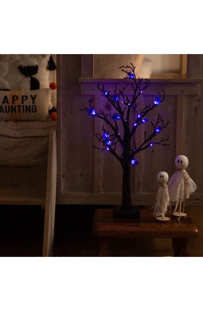 NEARLY NATURAL 2-ft Pre-Lit Artificial Halloween Spider Twig Tree with 24 Purple LED Lights, Alternate, color, Black