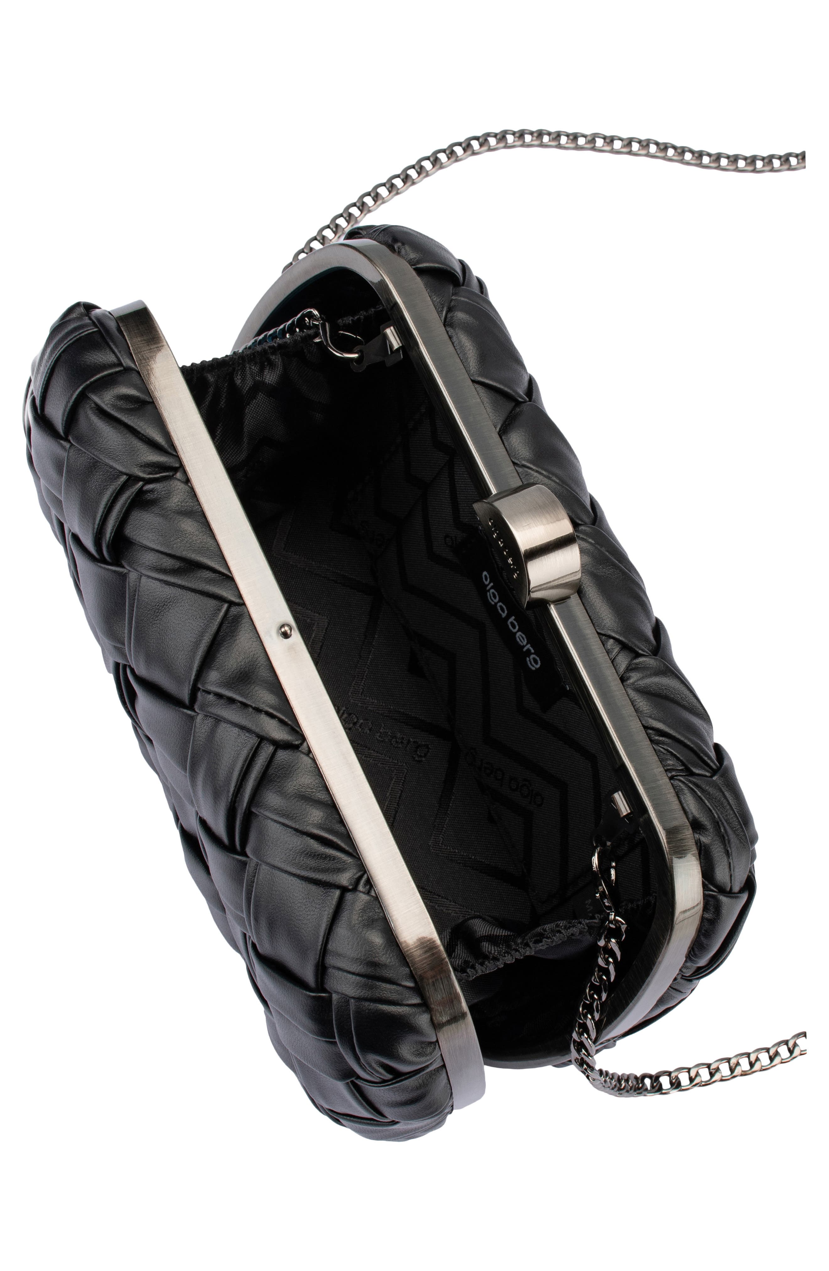 Olga Berg Haven Woven Faux Leather Frame Clutch, Alternate, color, Black