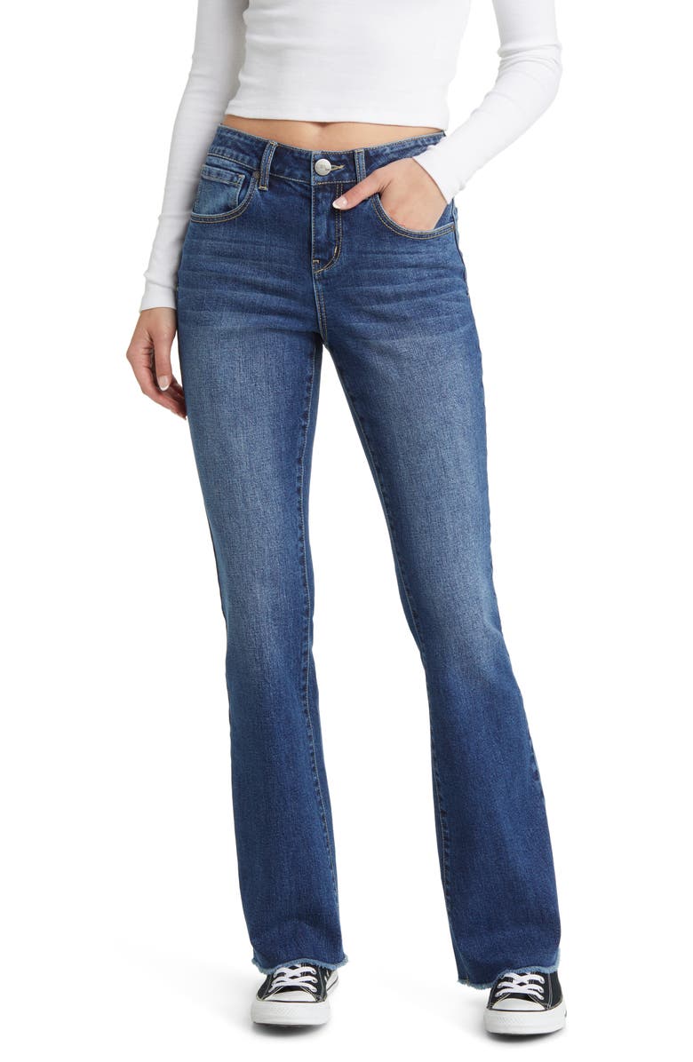 1822 Denim Frayed Slim Bootcut Jeans, Main, color, 