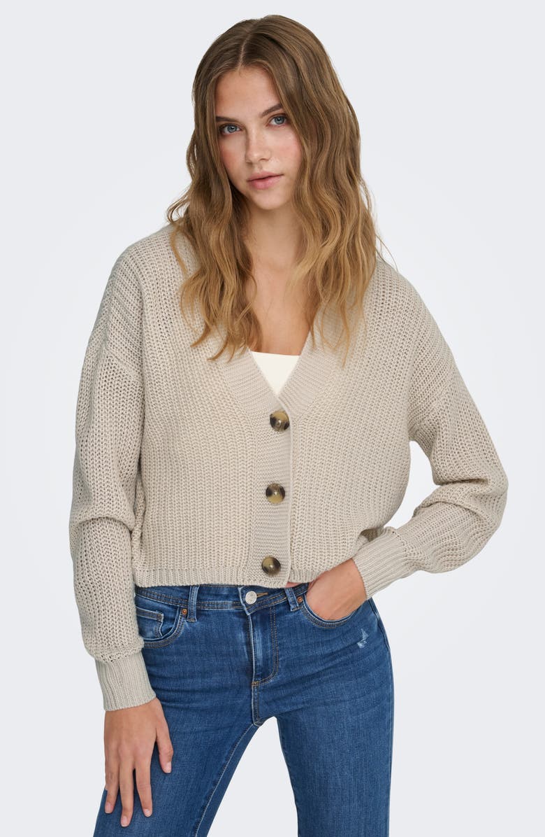 Only Carol Crop Cardigan, Alternate, color, Pumice Stone