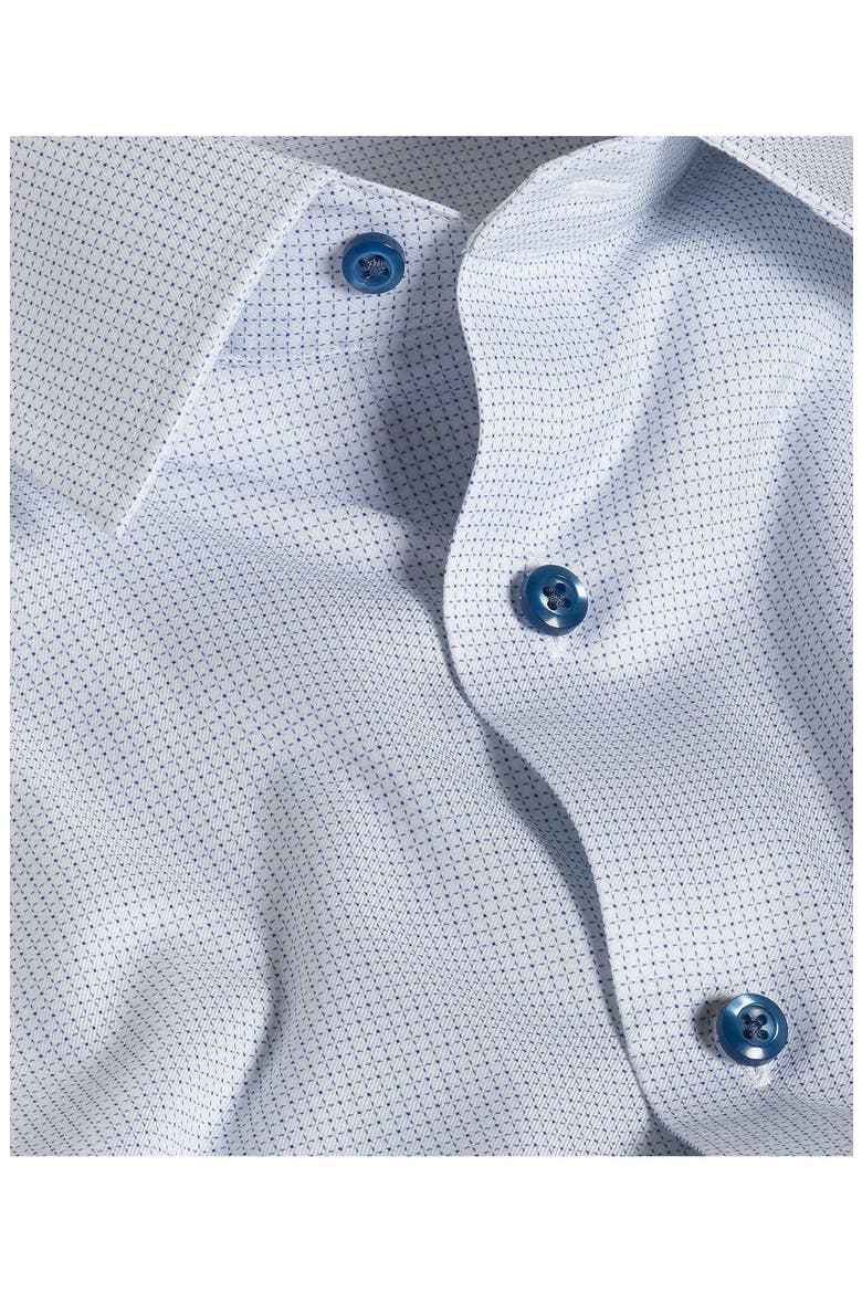 Trim Fit Micro Geometric Stretch Dress Shirt, Alternate, color, WHITE/ BLUE