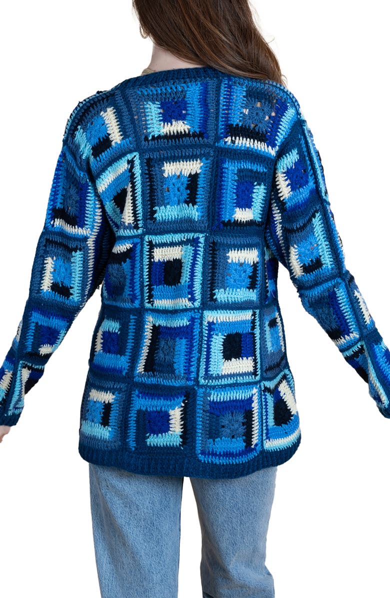 SAACHI Granny Square Crochet Cardigan, Alternate, color, Blue