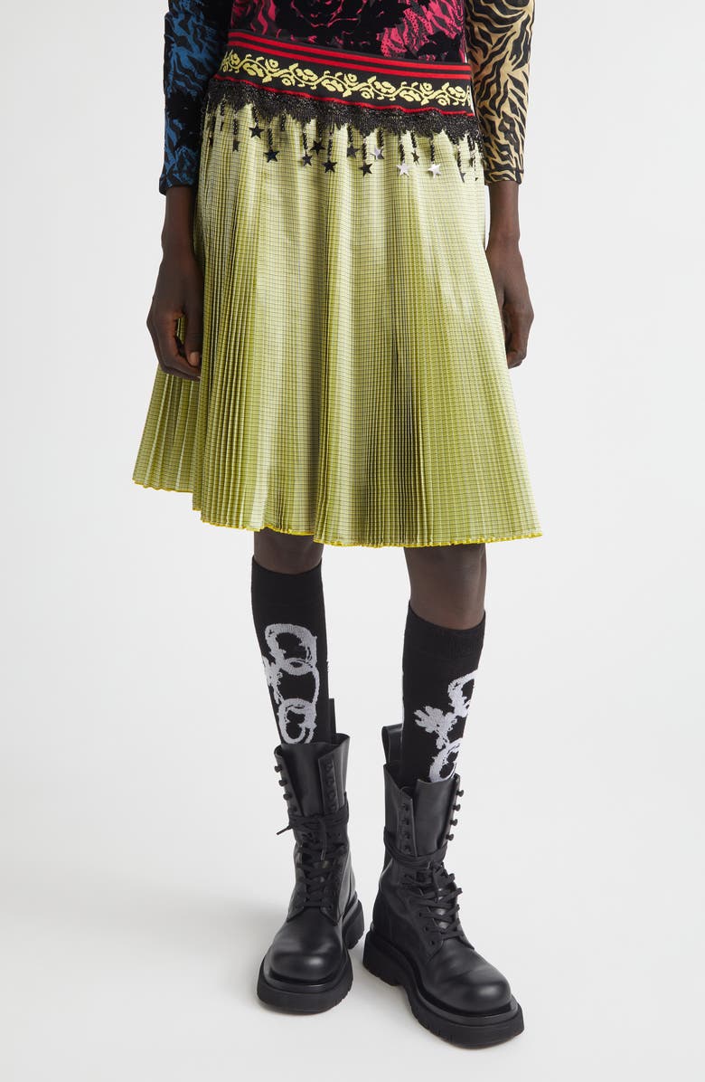 Chopova Lowena Stacey Pleated Plaid Skirt, Main, color, Yellow Multi