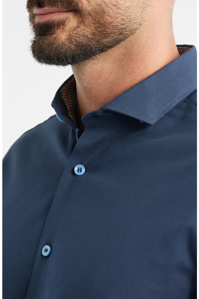 Nova Legacy Solid Navy Stretch Cotton Blend Button-Up Shirt, Alternate, color, DARK NAVY