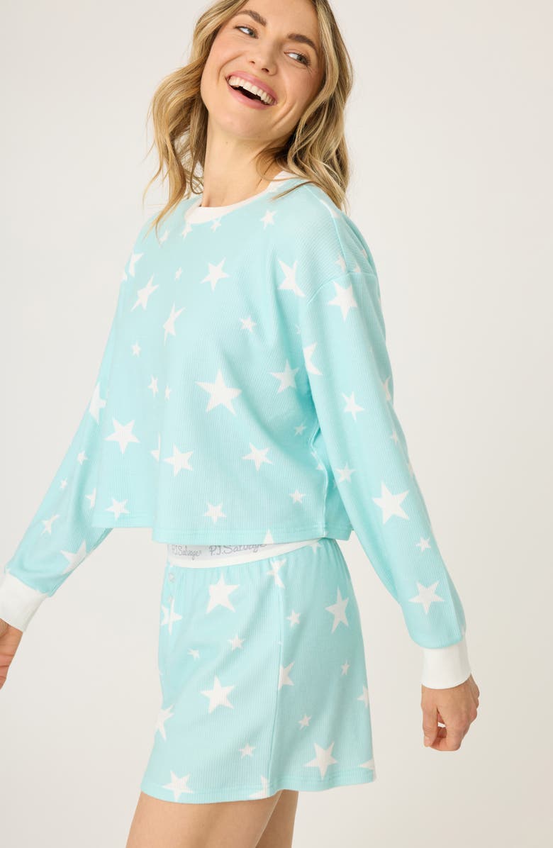 PJ Salvage Print Waffle Knit Short Pajamas, Alternate, color, Light Mint
