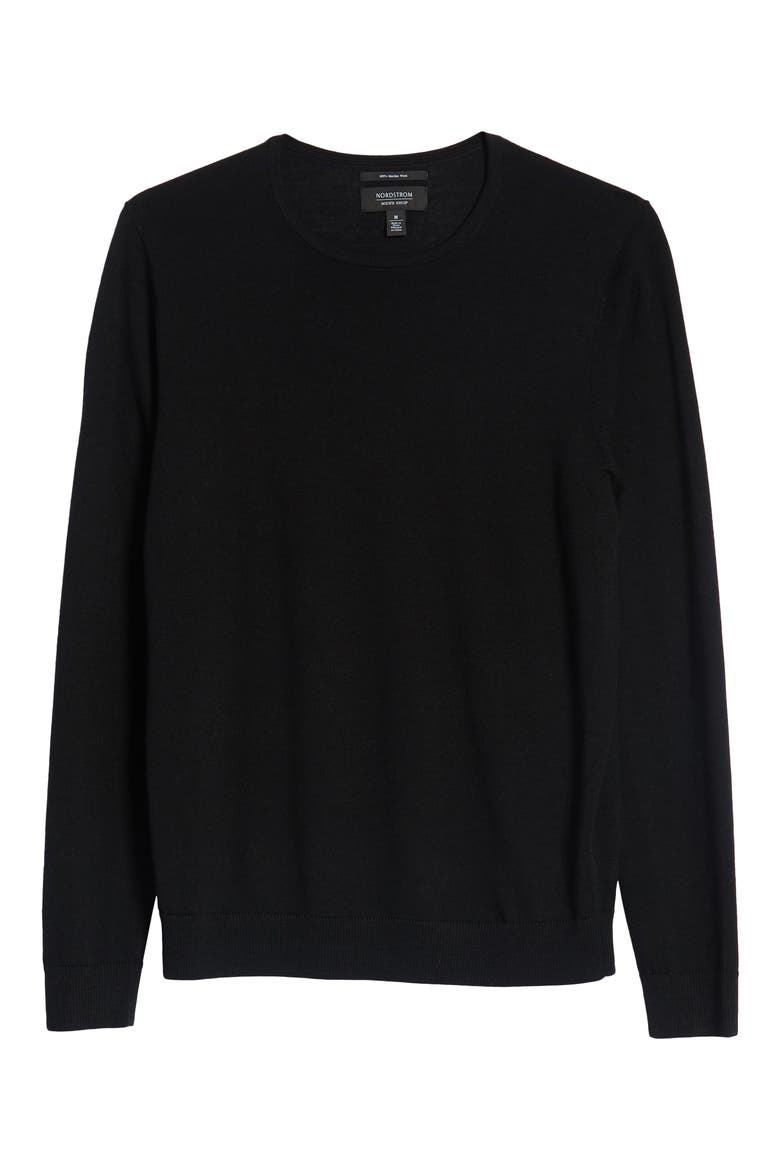 Crewneck Merino Wool Sweater, Alternate, color, BLACK CAVIAR