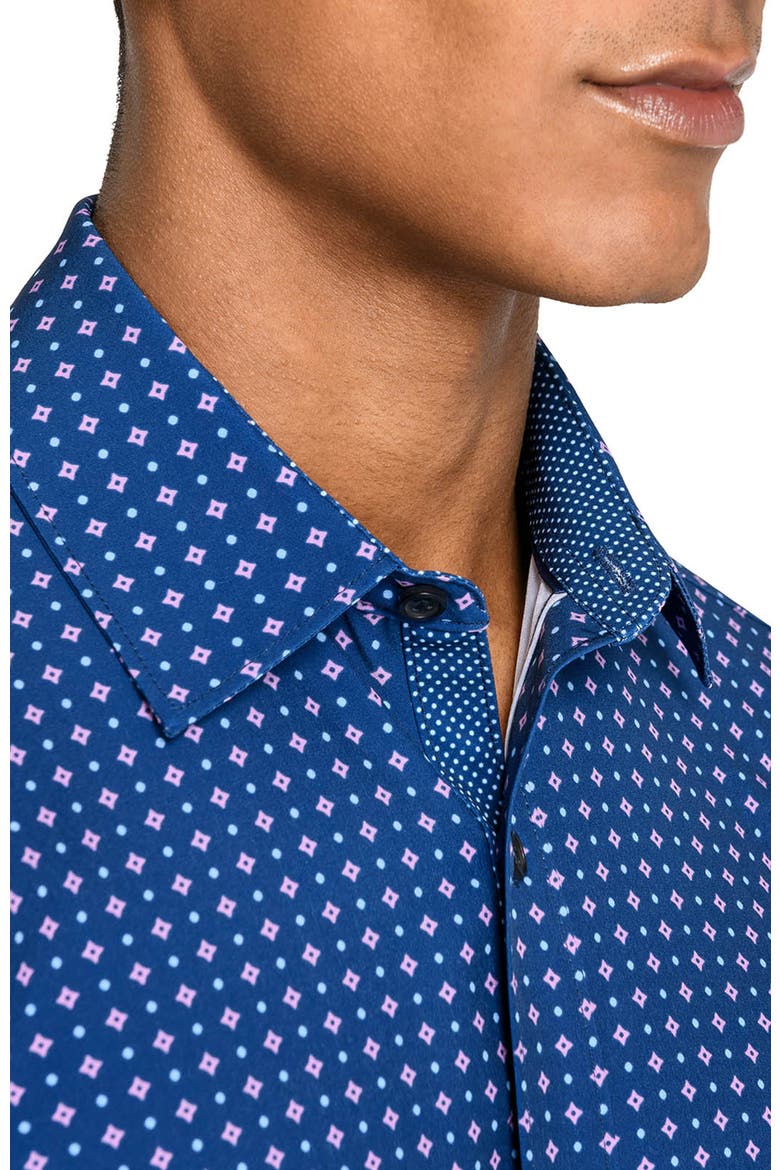 Slim Fit Diamond Dot Performance Long Sleeve Shirt, Alternate, color, NAVY/PURPLE