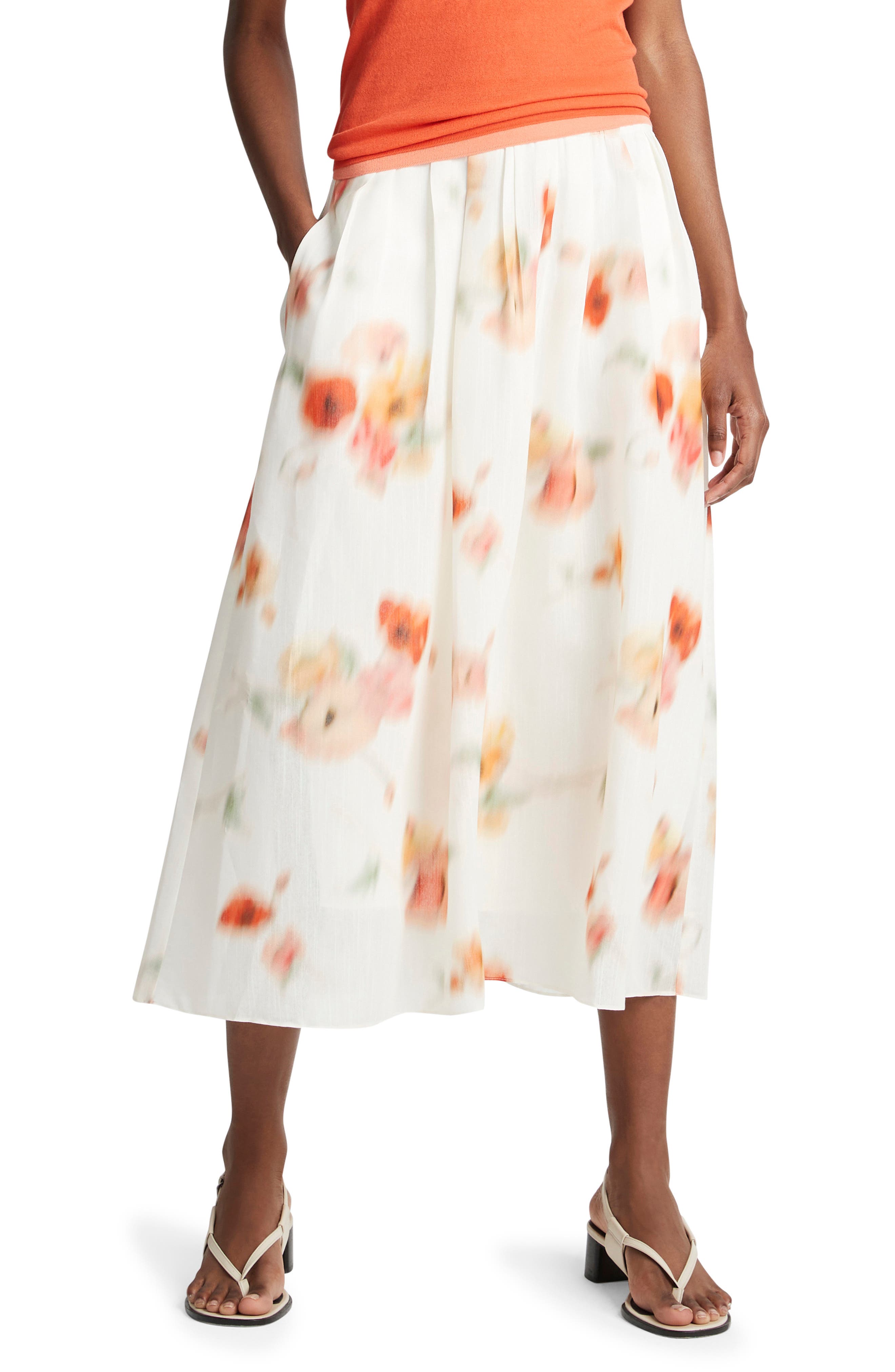 Vince Poppy Blur Gathered Easy Skirt