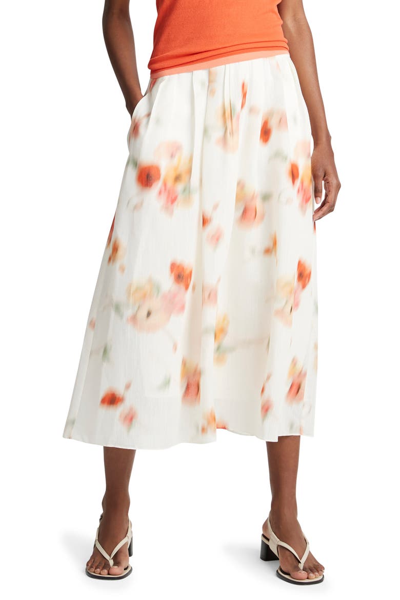 Poppy Blur Gathered Easy Skirt, Main, color, CREAM DUSK