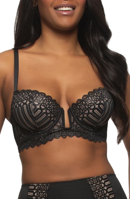 Felina Siren Underwire Shimmer Lace Plunge Demi Longline Bra in Black Shimmer at Nordstrom, Size 36Dd