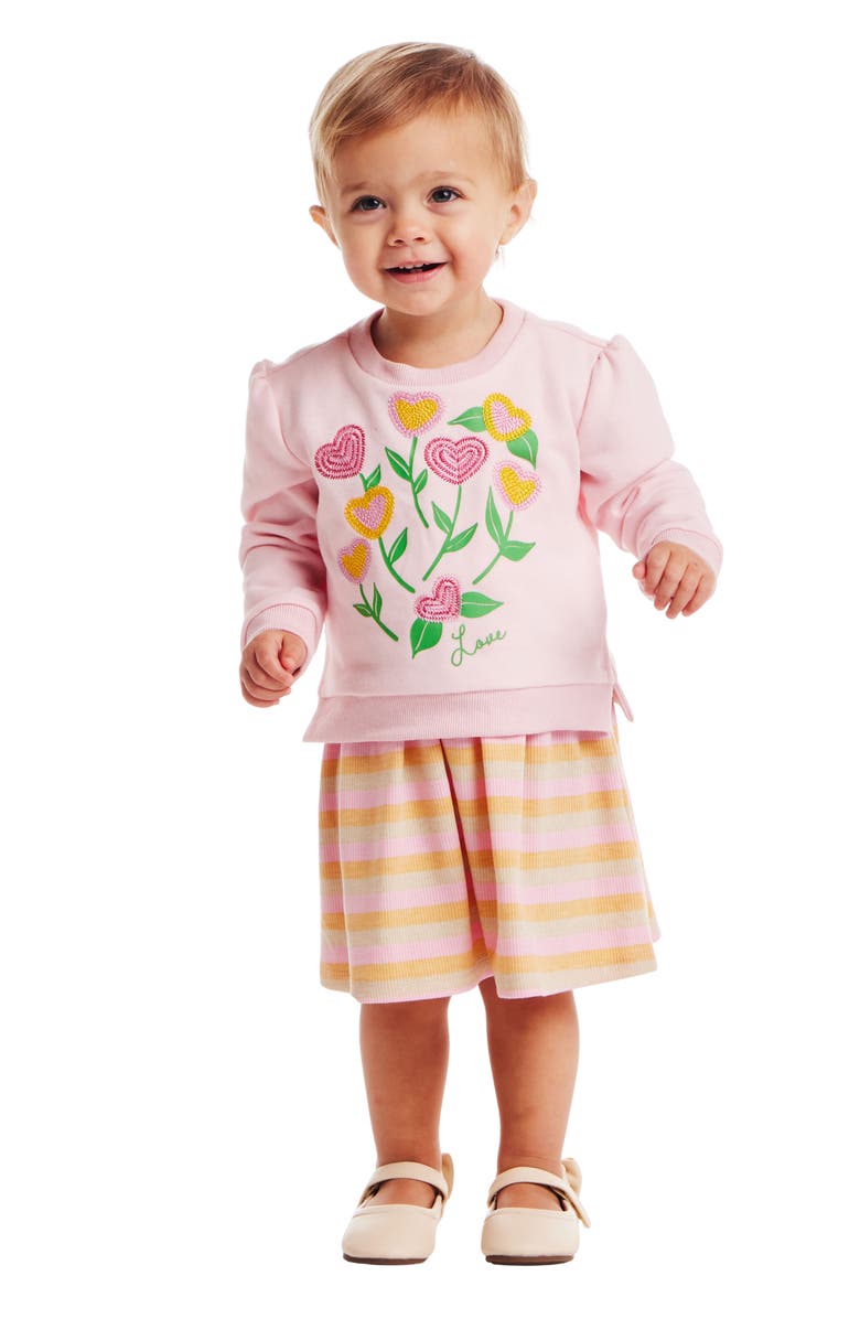 Andy & Evan Flower Twofer Sweatshirt & Dress Set, Alternate, color, Pink