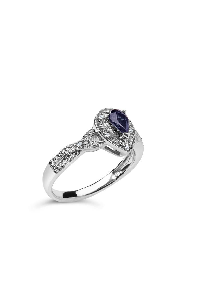 Silver Sapphire Gemstone with Diamond Accent Fashion Halo Ring, Alternate, color, White