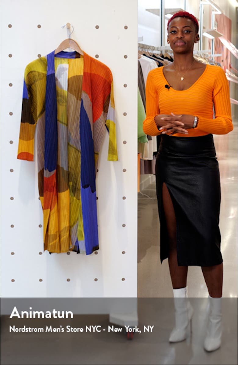 Energetic Print Pleated Long Cardigan, sales video thumbnail