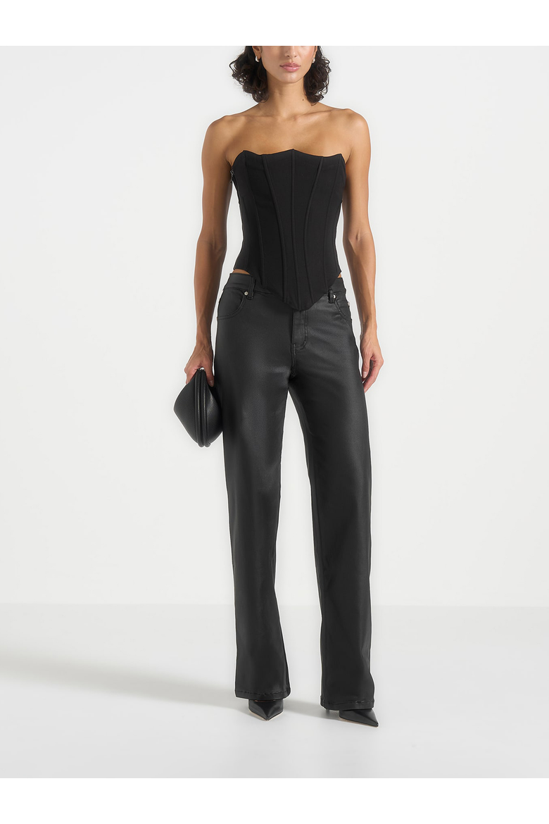 Florence Wax Effect High Rise Straight Leg Jeans, Alternate, color, Black