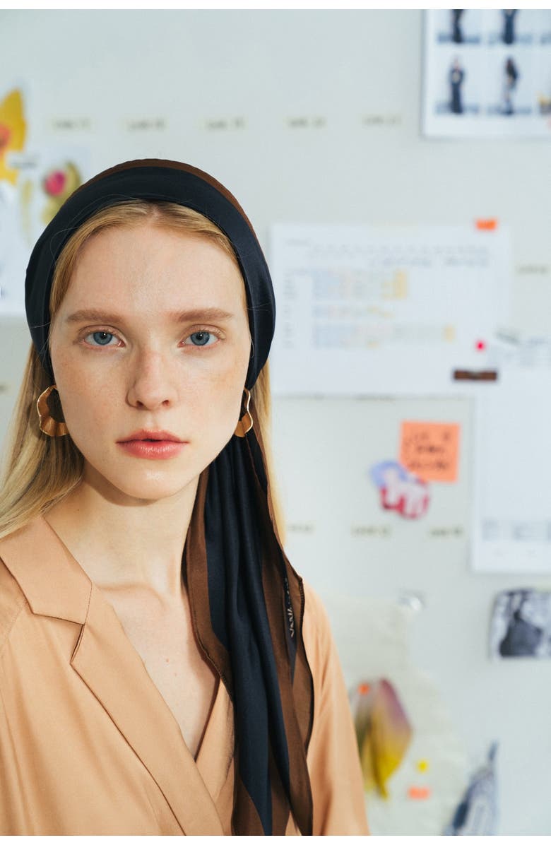 Lost Pattern "Satin" Silk Neck Scarf, Alternate, color, Black