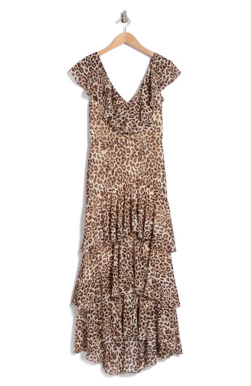 Shop Wayf Floral Ruffle Tiered Dress In Leopard