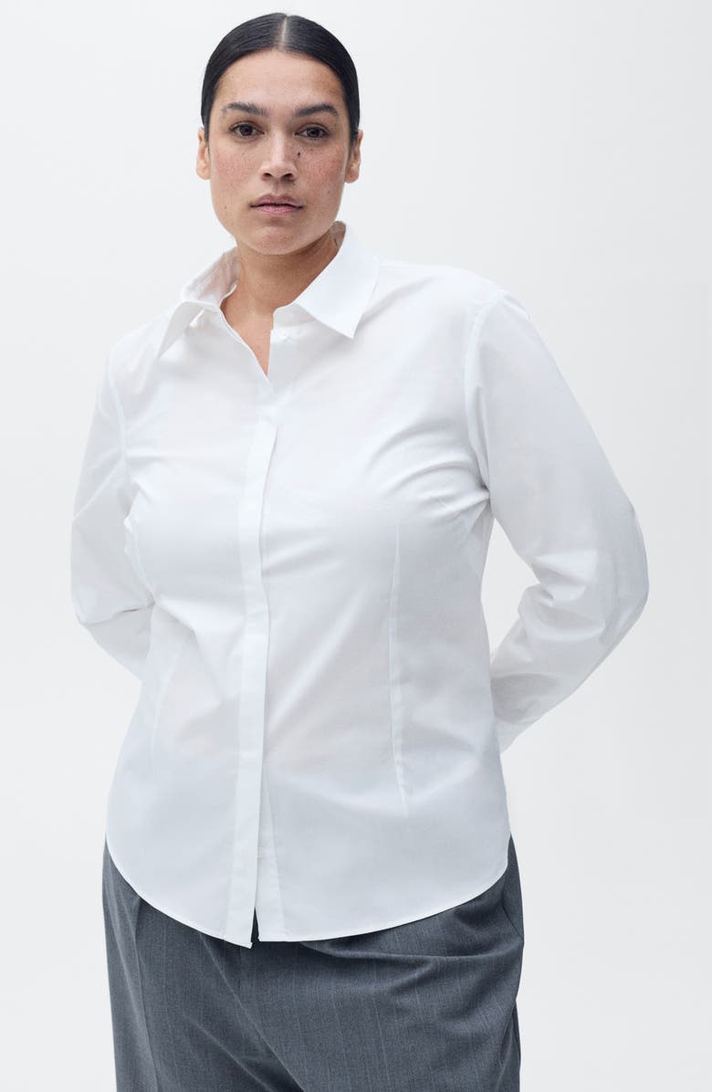 MANGO Slim Fit Stretch Poplin Button-Up Shirt, Alternate, color, White