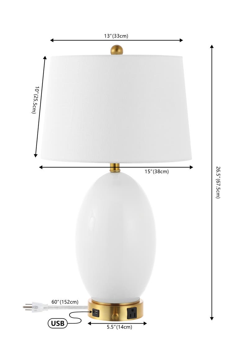 Reese 26.5" 1-Outlet Contemporary Style Iron/Glass LED Table Lamp with USB Charging Port, Alternate, color, White/Brass Gold